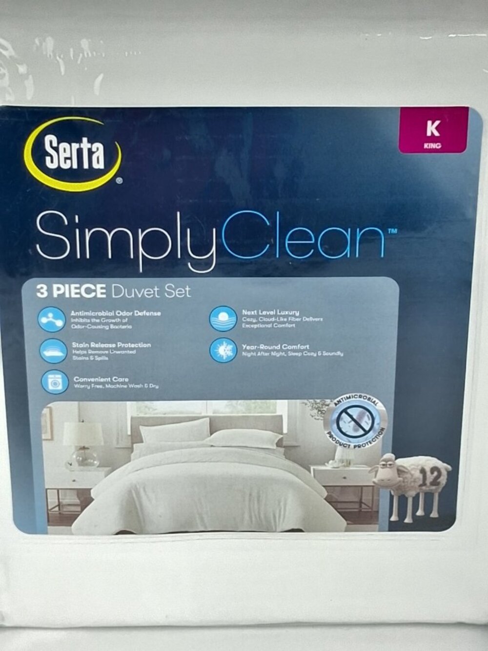NEW SERTA Simply Clean 3 Piece DUVET SET Size KING  ( 1 Duvet - 2 shams) White - Picture 3 of 7